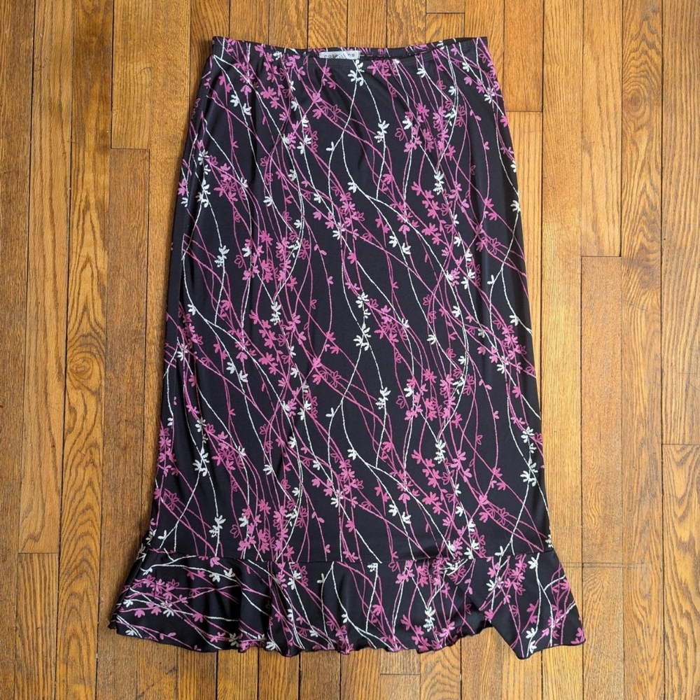 Vintage 90's Floral Print Ruffle Trim Midi Maxi Skirt